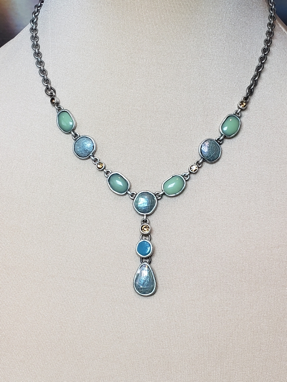 Blue & Mint  Y-Drop Necklace